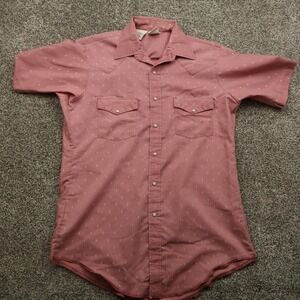 Western Frontier Shirt Mens Medium Pink Geometric Print Button Down Western‎